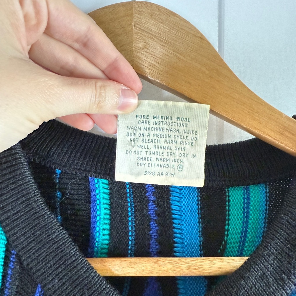 Vintage Striped Button-Front Unisex Sweater Cardigan - Blue/Teal - Picture 3 of 9